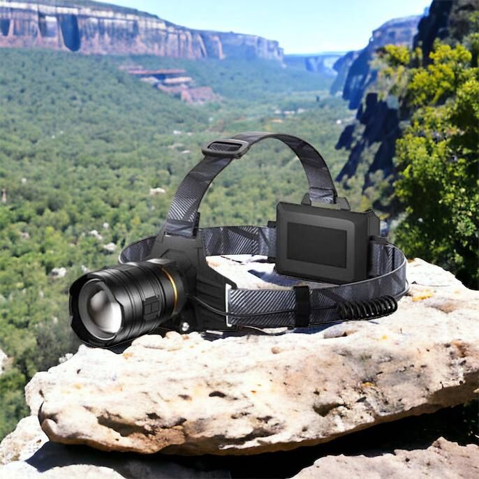 Фонарь налобный мощный Bailong BL-8075-2-GT100, 3 режима, Zoom, алюминий, аккум 2*18650, USB кабель
