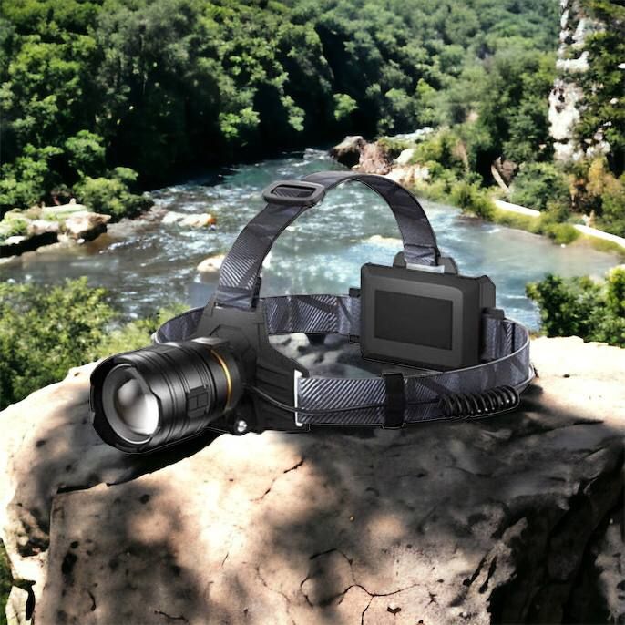 Фонарь налобный мощный Bailong BL-8075-2-GT100, 3 режима, Zoom, алюминий, аккум 2*18650, USB кабель