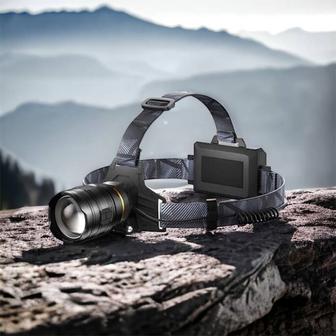 Фонарь налобный мощный Bailong BL-8075-2-GT100, 3 режима, Zoom, алюминий, аккум 2*18650, USB кабель