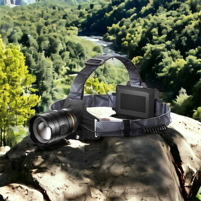 Фонарь налобный мощный Bailong BL-8075-2-GT100, 3 режима, Zoom, алюминий, аккум 2*18650, USB кабель