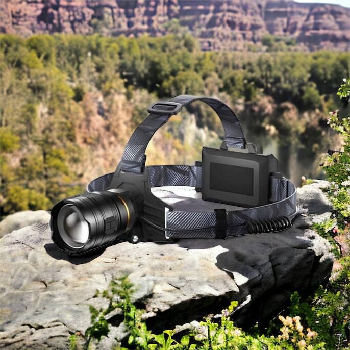Фонарь налобный мощный Bailong BL-8075-2-GT100, 3 режима, Zoom, алюминий, аккум 2*18650, USB кабель