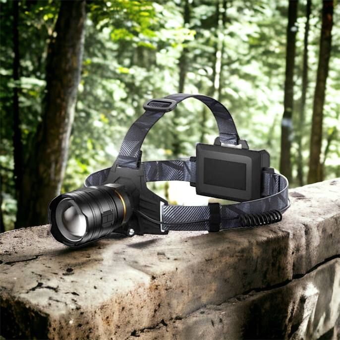 Фонарь налобный мощный Bailong BL-8075-2-GT100, 3 режима, Zoom, алюминий, аккум 2*18650, USB кабель