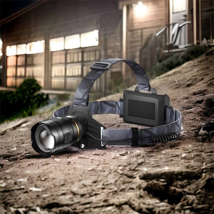 Фонарь налобный мощный Bailong BL-8075-2-GT100, 3 режима, Zoom, алюминий, аккум 2*18650, USB кабель