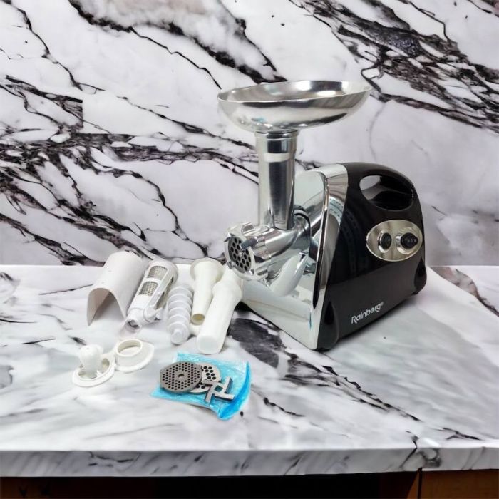 Мясорубка Rainberg RB-675 3800W с соковыжималкой, мясорубка электрическая металл. Цвет: черный