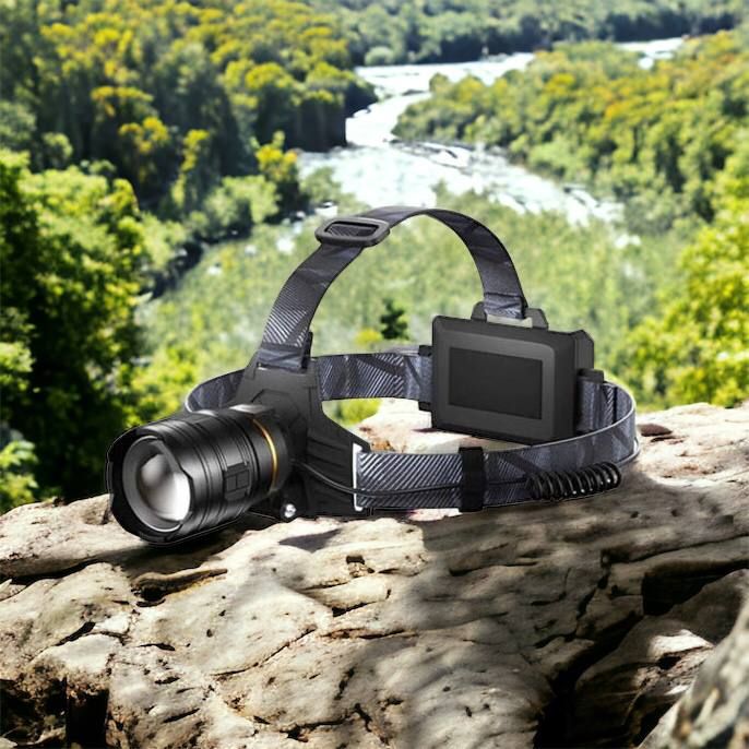 Фонарь налобный мощный Bailong BL-8075-2-GT100, 3 режима, Zoom, алюминий, аккум 2*18650, USB кабель