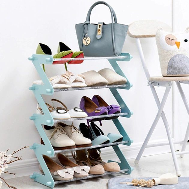 Полка для обуви органайзер компактный стойка складная Shoe Rack YH 8802 хранение вещей и обуви 4 полки. Цвет: голубой