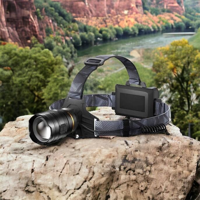 Фонарь налобный мощный Bailong BL-8075-2-GT100, 3 режима, Zoom, алюминий, аккум 2*18650, USB кабель