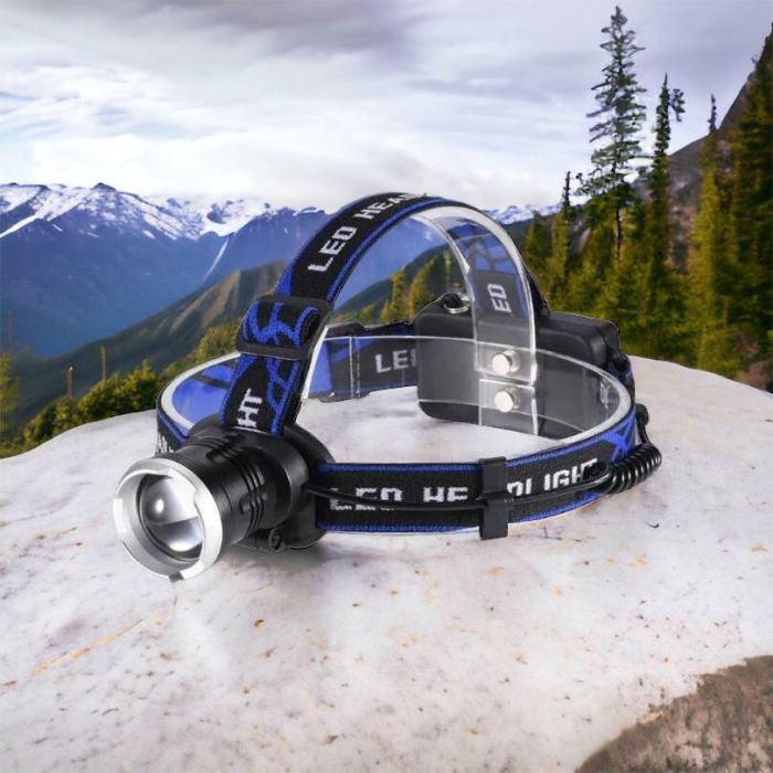 Налобный фонарь Bailong BL-T24-P50 аккумуляторный LED/Zoom 3 режима работы, фонарь на голову для рыбалки
