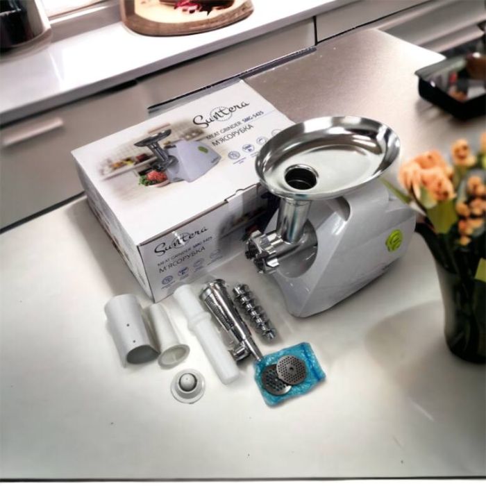 Мясорубка Suntera SMG-5425W, мясорубка-соковыжималка, электрическая мясорубка с насадками для дома