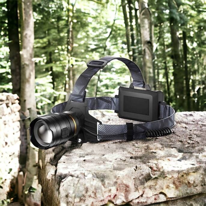 Фонарь налобный мощный Bailong BL-8075-2-GT100, 3 режима, Zoom, алюминий, аккум 2*18650, USB кабель