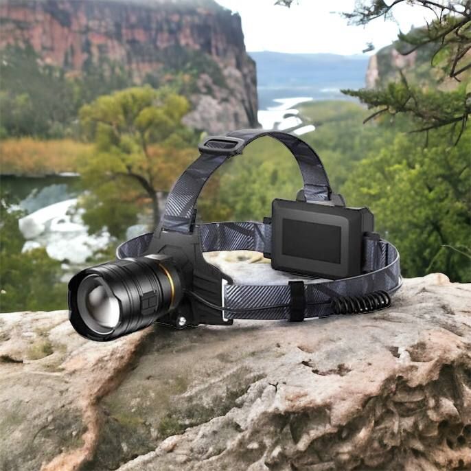 Фонарь налобный мощный Bailong BL-8075-2-GT100, 3 режима, Zoom, алюминий, аккум 2*18650, USB кабель