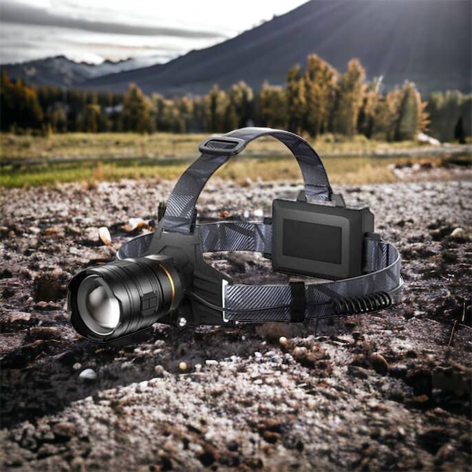 Фонарь налобный мощный Bailong BL-8075-2-GT100, 3 режима, Zoom, алюминий, аккум 2*18650, USB кабель