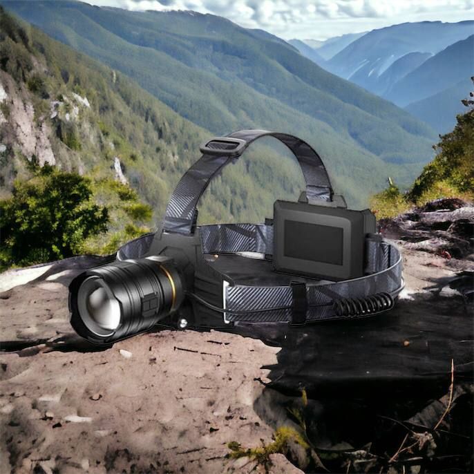 Фонарь налобный мощный Bailong BL-8075-2-GT100, 3 режима, Zoom, алюминий, аккум 2*18650, USB кабель