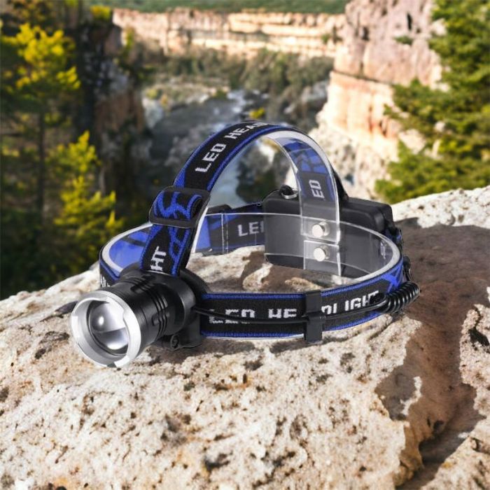 Налобный фонарь Bailong BL-T24-P50 аккумуляторный LED/Zoom 3 режима работы, фонарь на голову для рыбалки