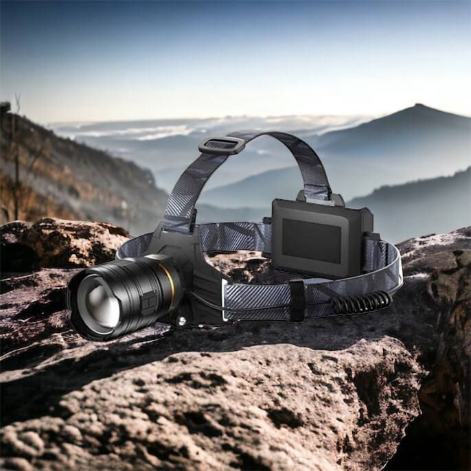 Фонарь налобный мощный Bailong BL-8075-2-GT100, 3 режима, Zoom, алюминий, аккум 2*18650, USB кабель