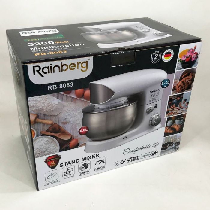 Электрический планетарный миксер тестомес Rainberg RB-8083 с насадками. Цвет: белый