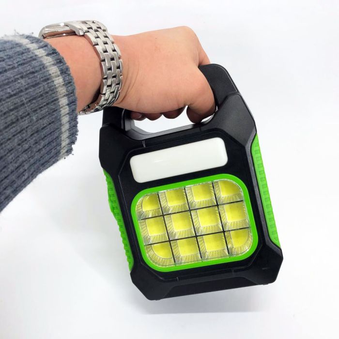 Фонарь переносной JY-978D-LED+12COB, power bank, фонарь светодиодный прожектор. Цвет: зеленый