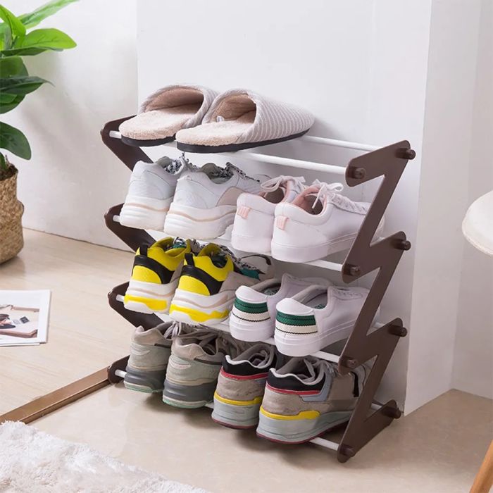 Полка для обуви органайзер компактный стойка складная Shoe Rack YH 8802 хранение вещей и обуви 4 полки. Цвет: коричневый