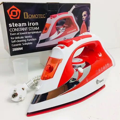 Утюг Domotec MS-2201 2800W керамическая подошва, паровой утюг для одежды. Цвет: красный