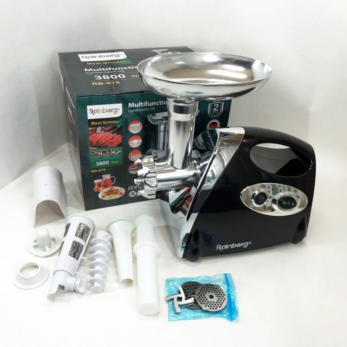 Мясорубка Rainberg RB-675 3800W с соковыжималкой, мясорубка электрическая металл. Цвет: черный