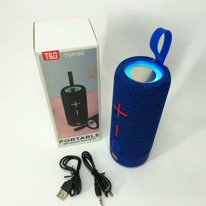 Портативная Bluetooth колонка TG619C FM-радио USB/TF с ремешком, блютуз колонка с подсветкой. Цвет: синий