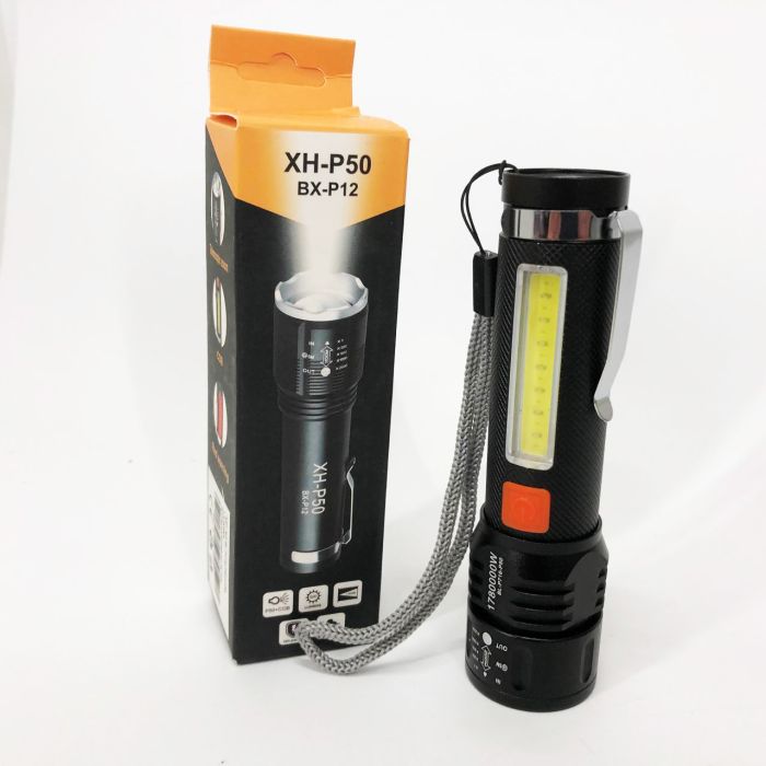 Фонарь аккумуляторный Bailong BL-P716-P50+COB white+red, Портативный светодиодный фонарь с зарядкой