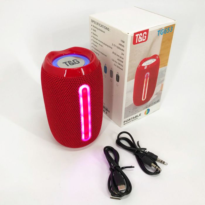 Портативная Bluetooth-колонка TG653 USB с ремешком, мощная переносная акустическая колонка. Цвет: красный