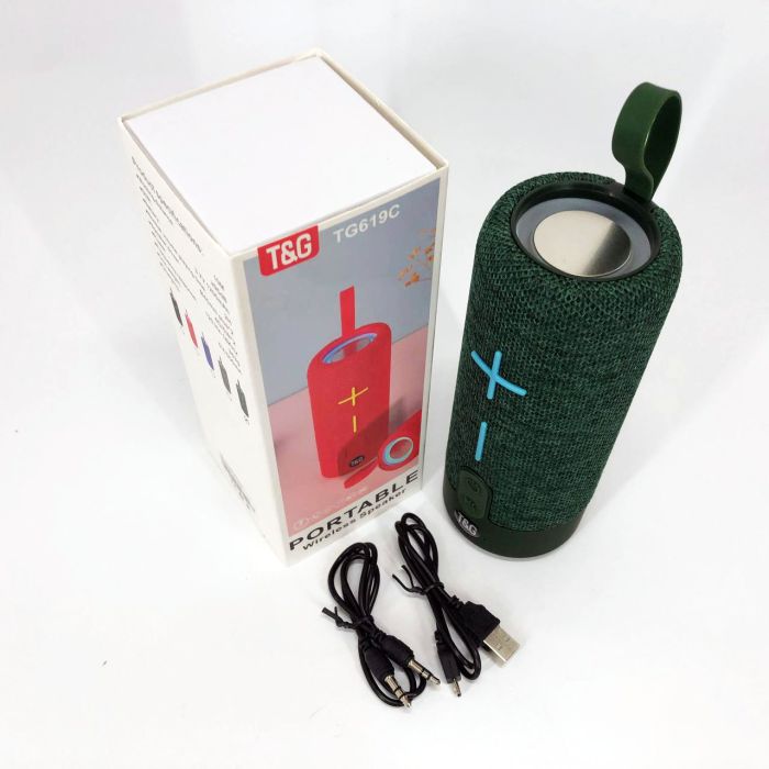 Портативная Bluetooth колонка TG619C FM-радио USB/TF с ремешком, колонка с аккумулятором. Цвет: зеленый