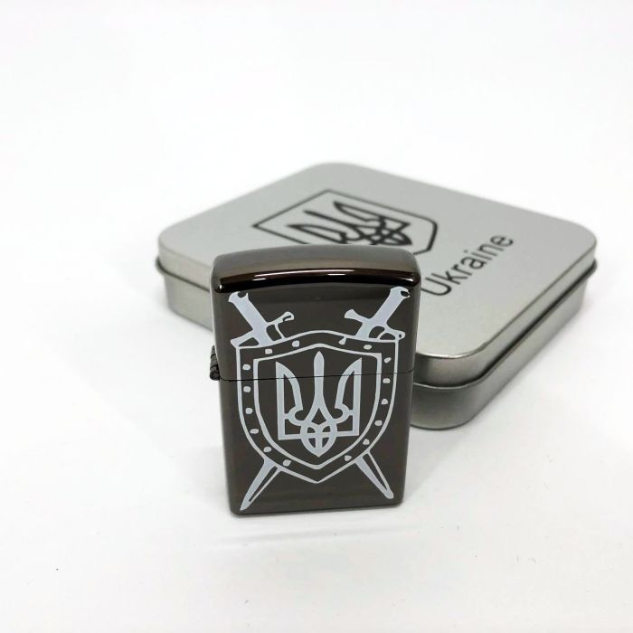 Дуговая электроимпульсная USB зажигалка Украина металлическая коробка HL-446. Цвет: черный