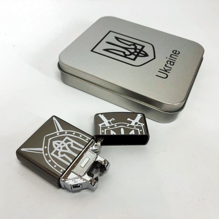 Дуговая электроимпульсная USB зажигалка Украина металлическая коробка HL-446. Цвет: черный