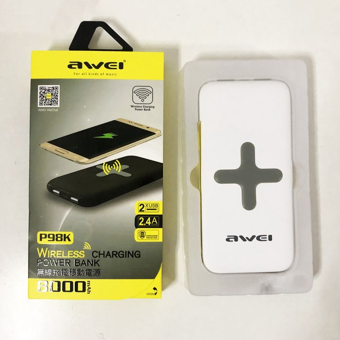 Power Bank AWEI P98K (Беспроводная зарядка) 8000 mAh. Цвет: белый