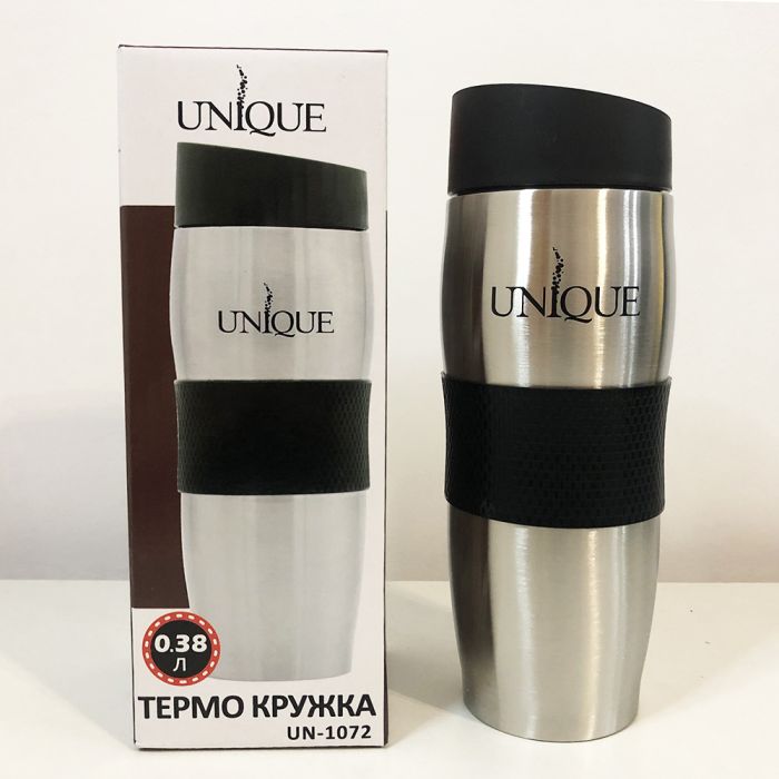 Термокружка UNIQUE UN-1072 0.38 л, Термос туристический для напитков, Фляга для пикника. Цвет: черный