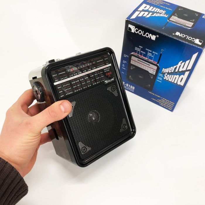 Радиоприемник GOLON RX-9100 USB+SD Радио с фонарем, Ретро радиоприемник, Fm передатчик. Цвет: коричневый