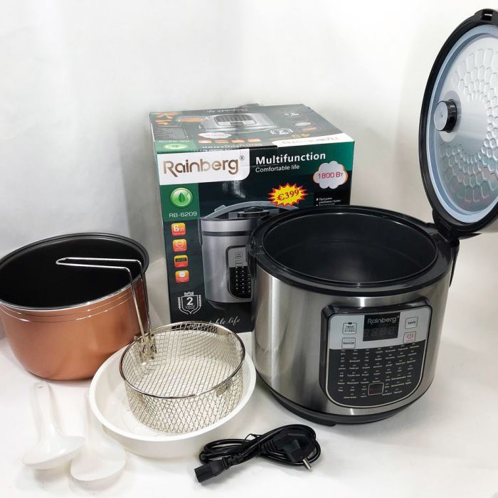 Мультиварка пароварка Rainberg RB-6209 45 программ 6 л 1000W, Сенсорная мультиварка рисоварка