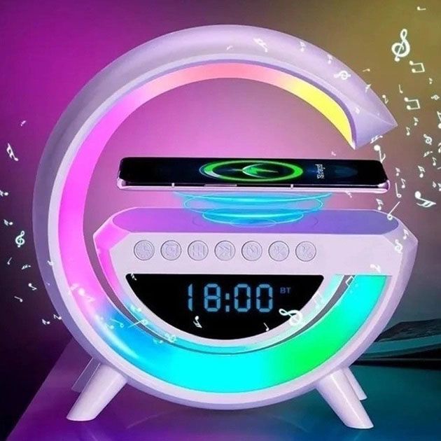 Настольная смарт лампа-ночник G-Smart BT-3401 с беспроводной зарядкой, колонкой и часами