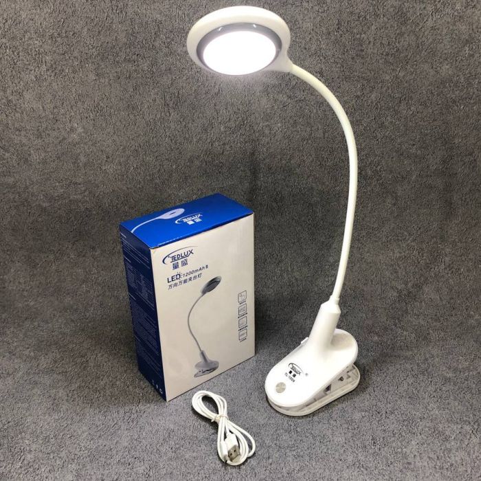 Настольная аккумуляторная лампа светильник Tedlux TL-1009 LED на гибкой ножке и прищепке
