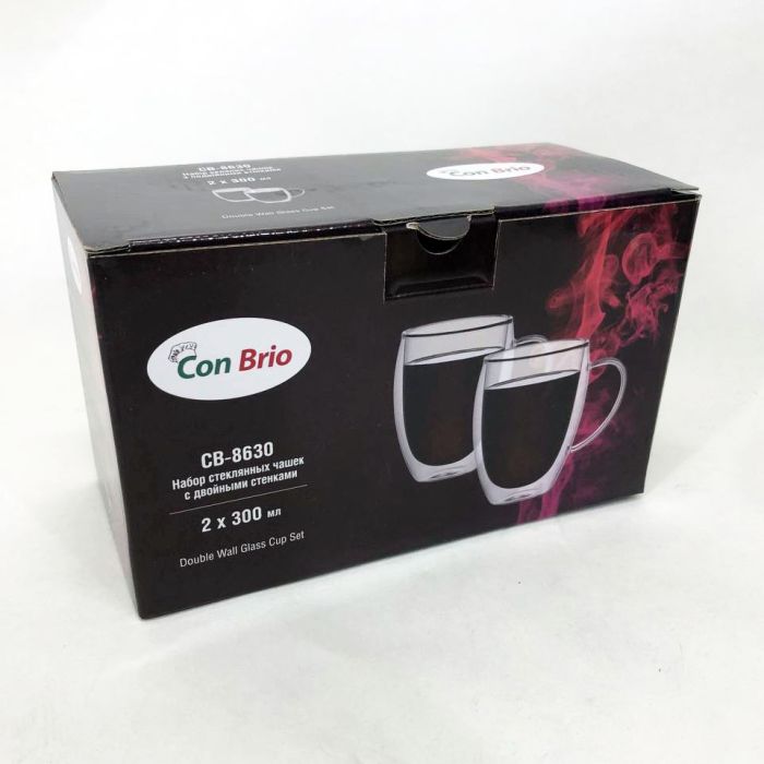 Набор стеклянных чашек с двойными стенками Con Brio CB-8630 2шт, 300мл, кружки с двойными стенками
