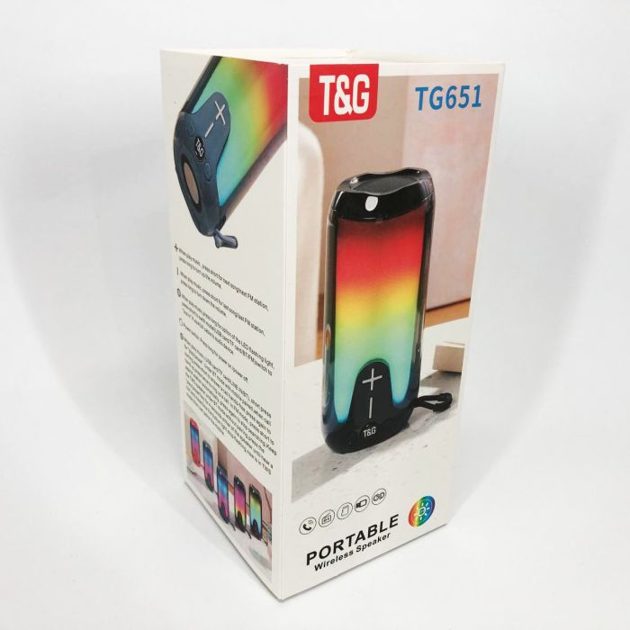 Bluetooth-колонка TG651 с RGB ПОДСВЕТКОЙ, аккумуляторная колонка для музыки, для вечеринки. Цвет: черный