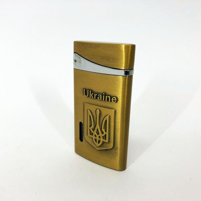 Турбо зажигалка, карманная зажигалка "Ukraine" 325, необычная зажигалка, ветрозащитная. Цвет: золотой