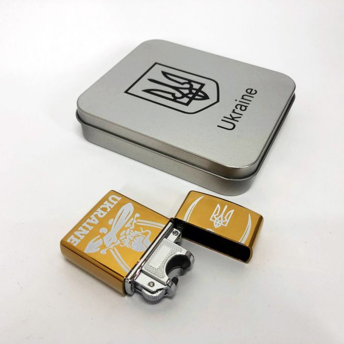 Дуговая электроимпульсная USB зажигалка Украина (металлическая коробка) HL-449. Цвет: золотой