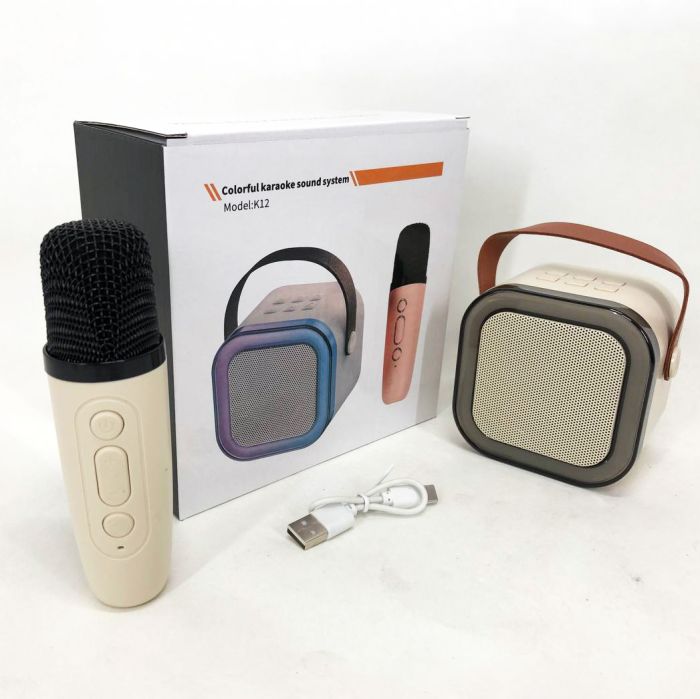 Портативная колонка с караоке микрофоном и RGB подсветкой K12 10W Bluetooth. Цвет: белый