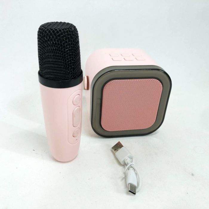 Портативная колонка с караоке микрофоном и RGB подсветкой K12 10W Bluetooth. Цвет: розовый