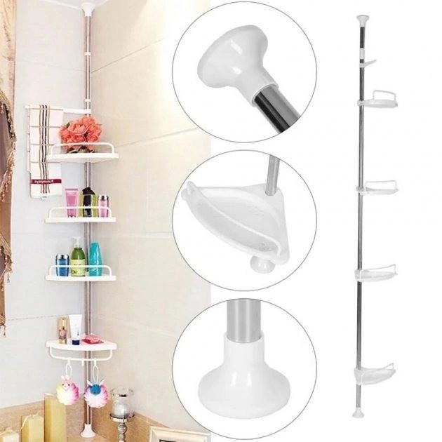 Угловая полка в ванную Multi Corner Shelf AD 9866 из металла и пластика 2.6 метра, 4 полки, регулируемая