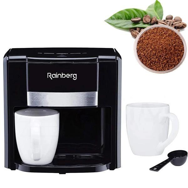 Кофеварка капельная Rainberg RB-613 (0,3 л, 500 Вт) с двумя керамическими чашками, маленькая кофемашина