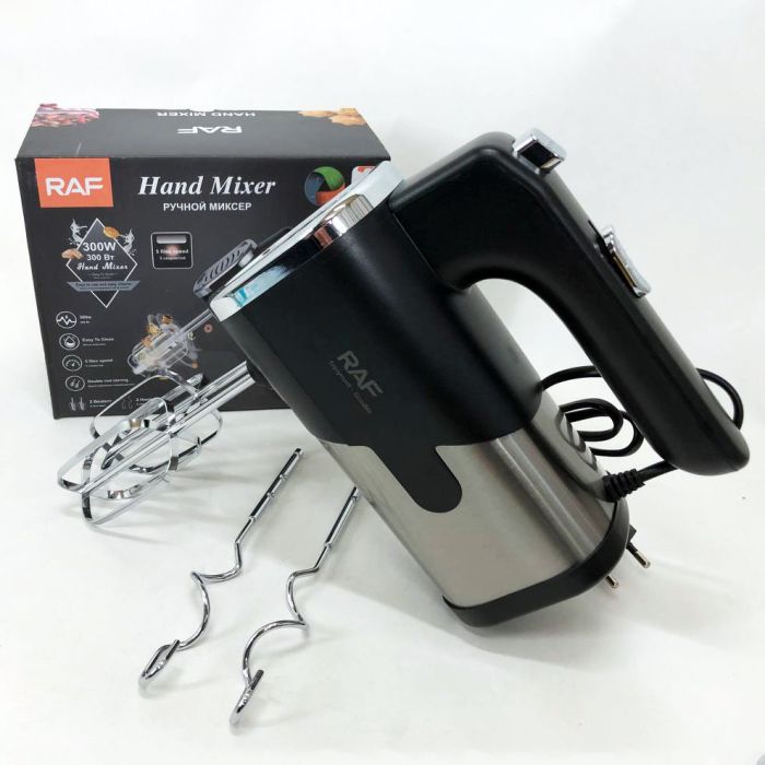 Миксер ручной на кухню RAF R-6630 5 скоростей 2 насадки 300 W, двухвенчиковый миксер, миксер для взбивания