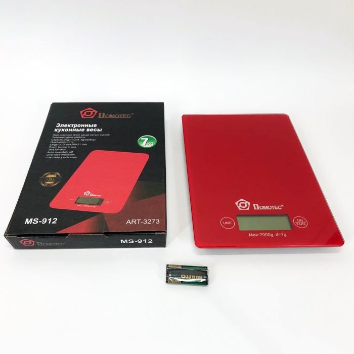 Весы кухонные DOMOTEC MS-912 Glass, весы пищевые, весы кулинарные, компактные весы. Цвет: красный