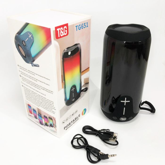 Bluetooth-колонка TG651 с RGB ПОДСВЕТКОЙ, аккумуляторная колонка для музыки, для вечеринки. Цвет: черный