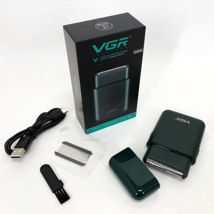 Аккумуляторная мужская мини электробритва VGR V-390 для бритья бороды и усов шейвер. Цвет: зеленый