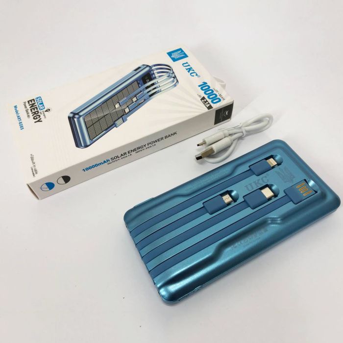 Портативное зарядное устройство на 10000 mAh, Power Bank на солнечной батарее, зарядка. Цвет: синий