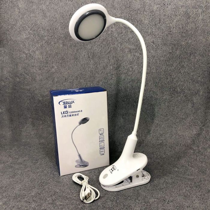 Настольная аккумуляторная лампа светильник Tedlux TL-1009 LED на гибкой ножке и прищепке